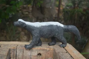 Polished Groovy Black & White Soapstone Honey Badger Carving  x 1 From Zimbabwe