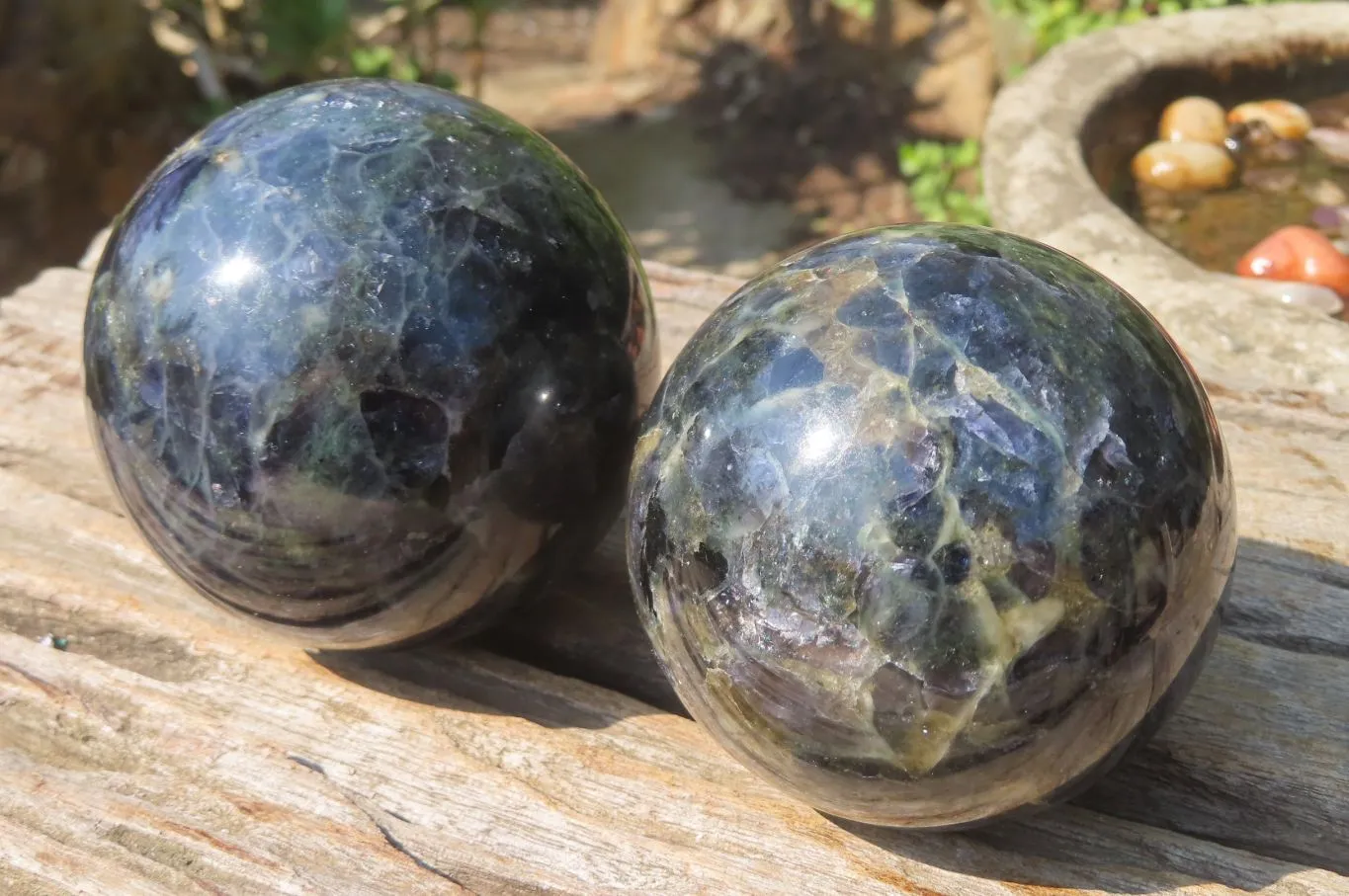 Polished Iolite Water Sapphire Spheres x 2 From Madagascar