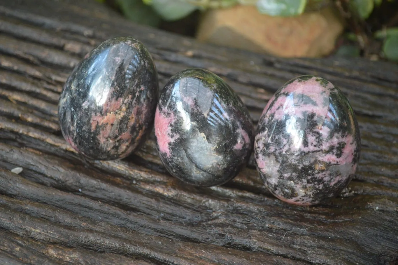 Polished Pink & Black Rhodonite Eggs x 6 From Madagascar