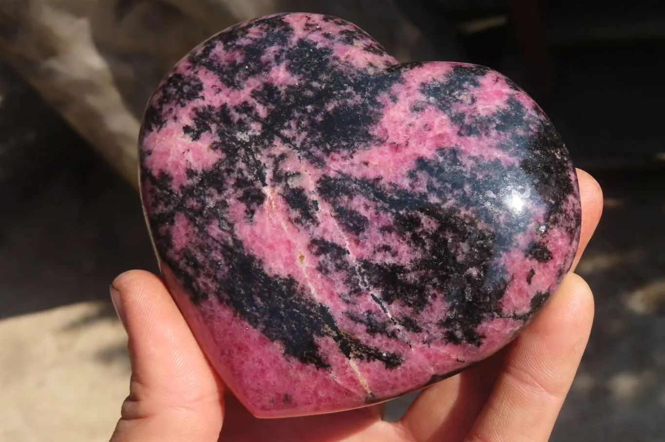 Polished Rhodonite Eggs & Heart x 3 From Ambindavato, Madagascar