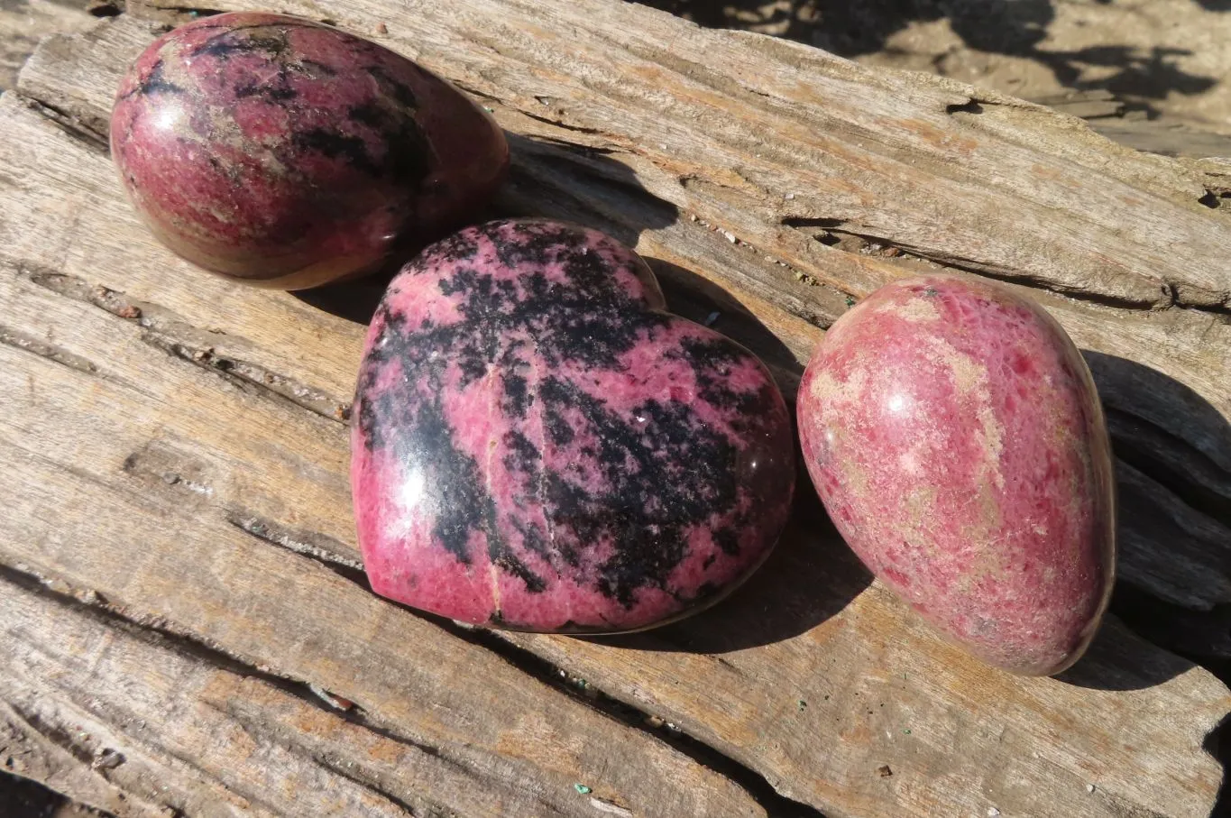 Polished Rhodonite Eggs & Heart x 3 From Ambindavato, Madagascar