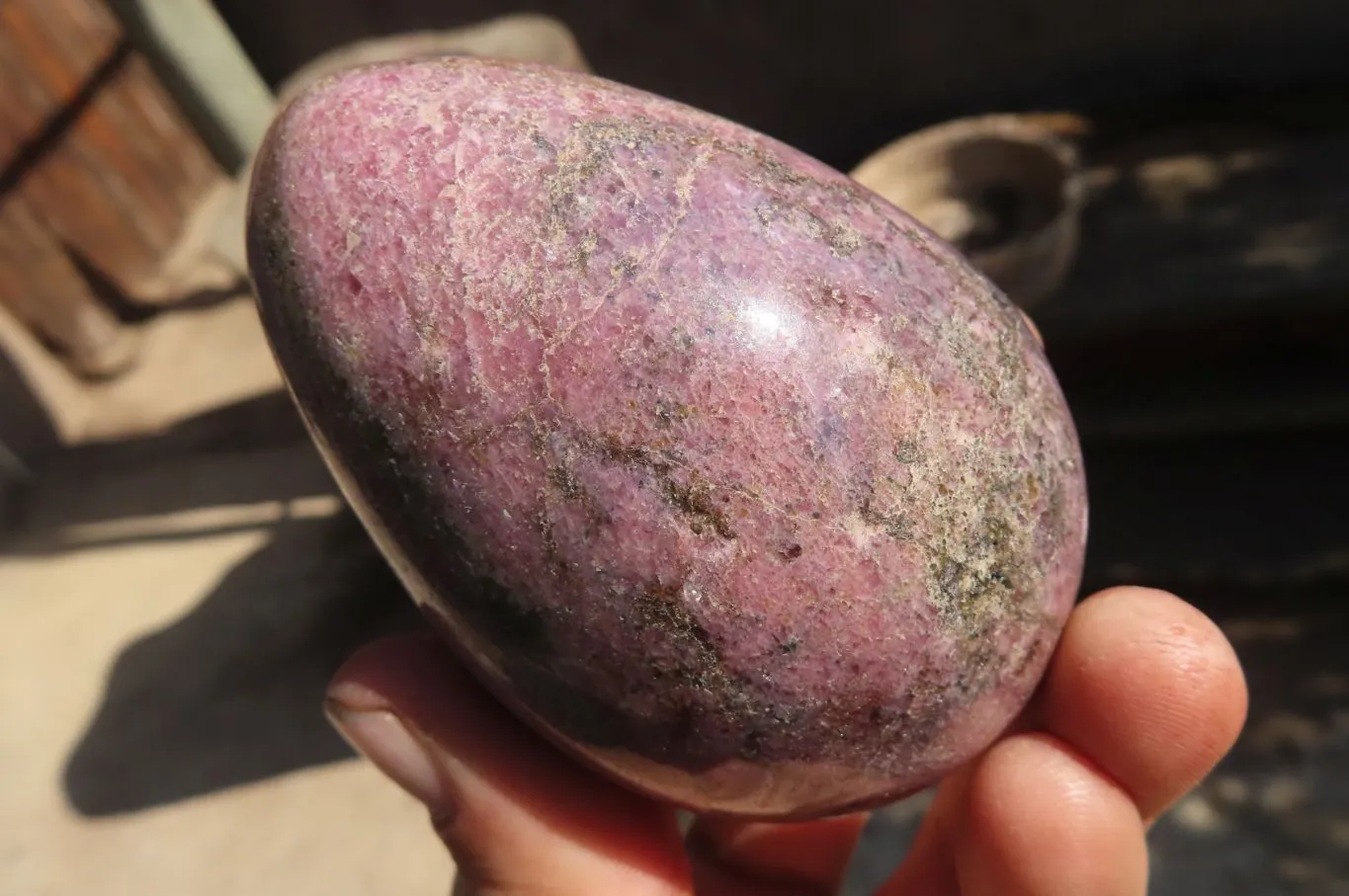 Polished Rhodonite Eggs & Heart x 3 From Ambindavato, Madagascar