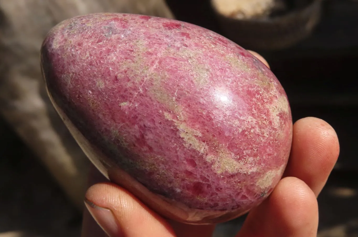 Polished Rhodonite Eggs & Heart x 3 From Ambindavato, Madagascar