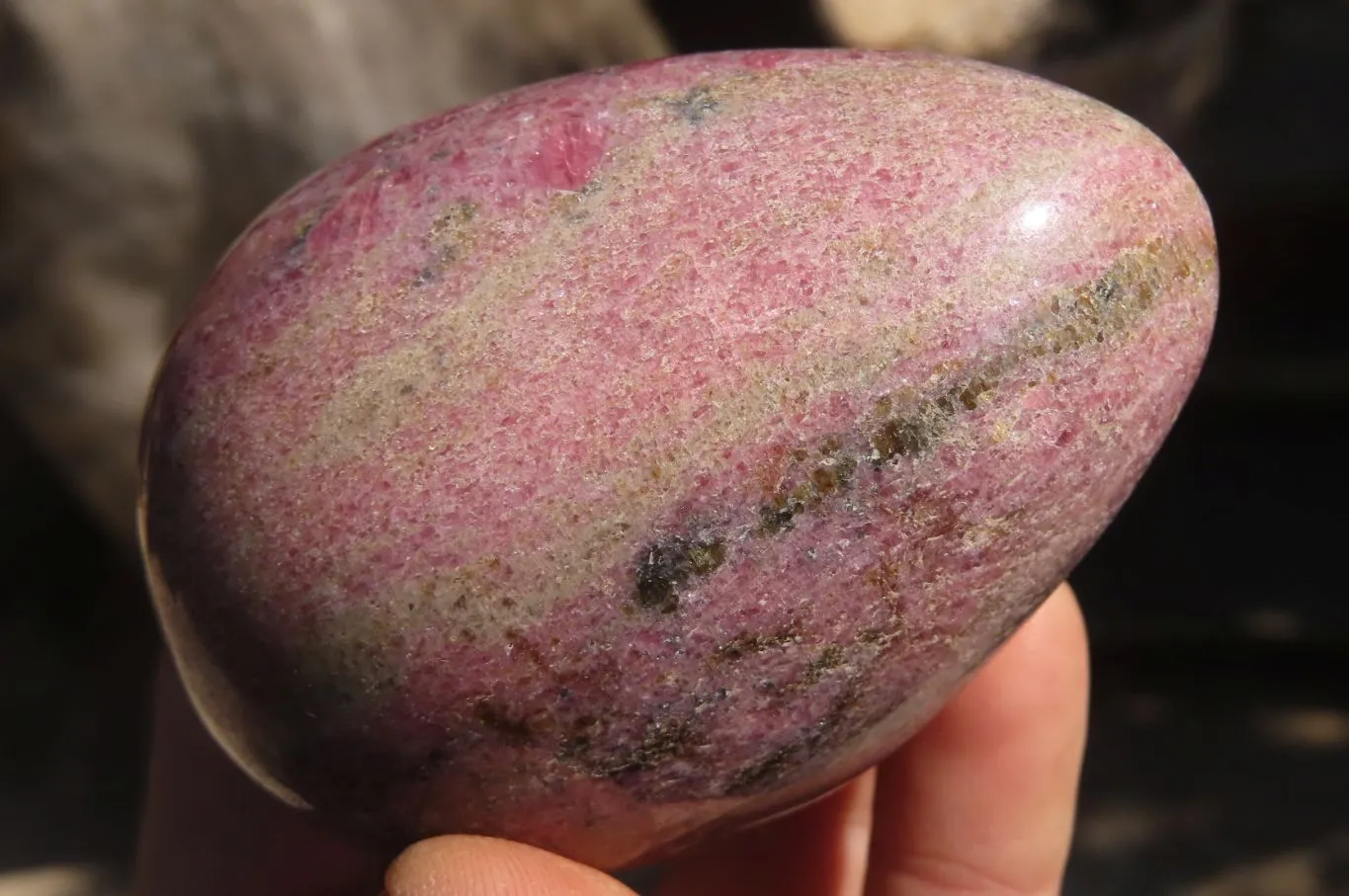 Polished Rhodonite Eggs & Heart x 3 From Ambindavato, Madagascar