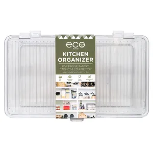 PREMIUS Rectangular Kitchen Organizer Box With Hinged Lid, Clear, 10.75x6.5x3.7 Inches