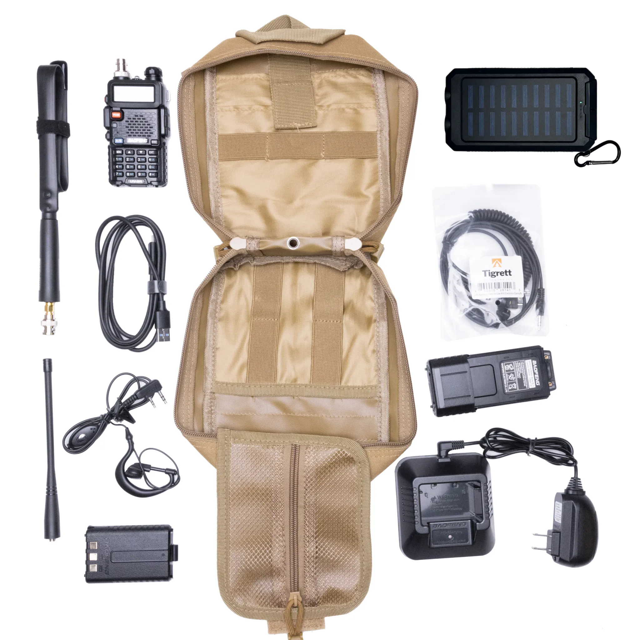 Radio Go Bag with Solar Charger and UV5R 8 watt Programmed Radio Bugout Kit