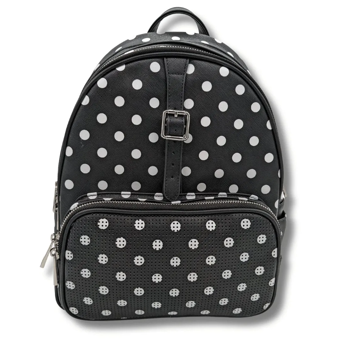 Rope Drop Backpack - Black with White Polka Dots