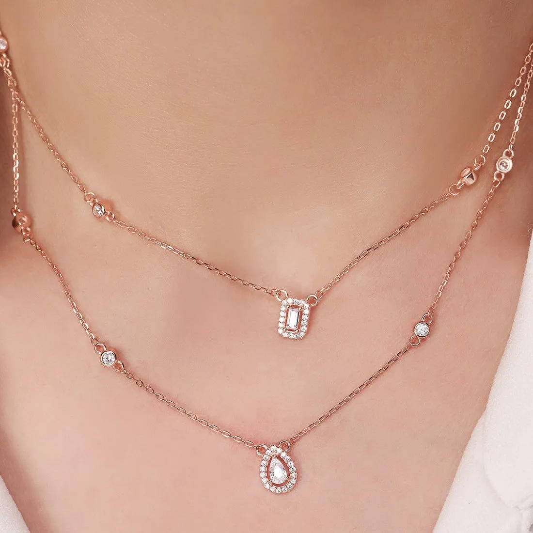 Rose Toned Graceful Layered 925 Silver Necklace