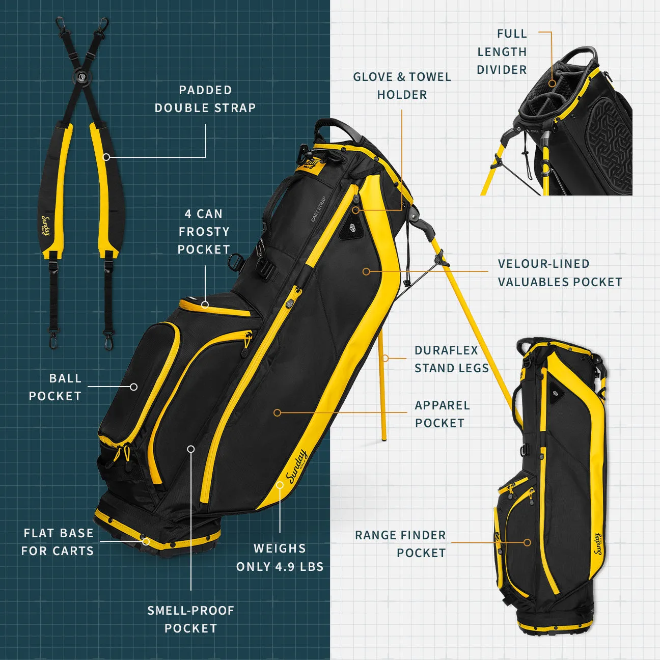 Ryder | Black & Yellow Lightweight Stand Bag