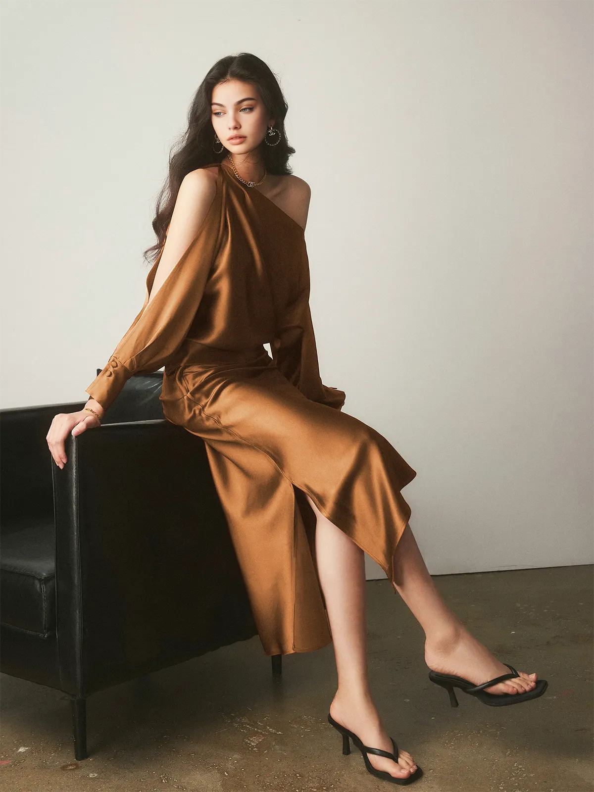 Satin Asymmetrical Graceful Split Skirt