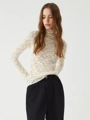 Sheer Lace Graceful Funnel Neck Top