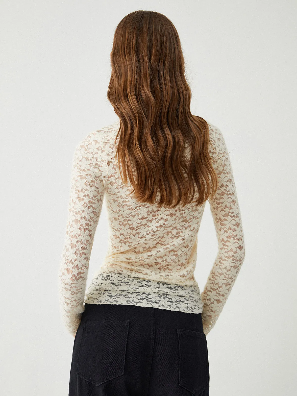 Sheer Lace Graceful Funnel Neck Top