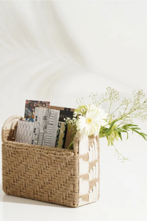 Sirohi Rustic Reverie Magazine Organizer | Jute & White