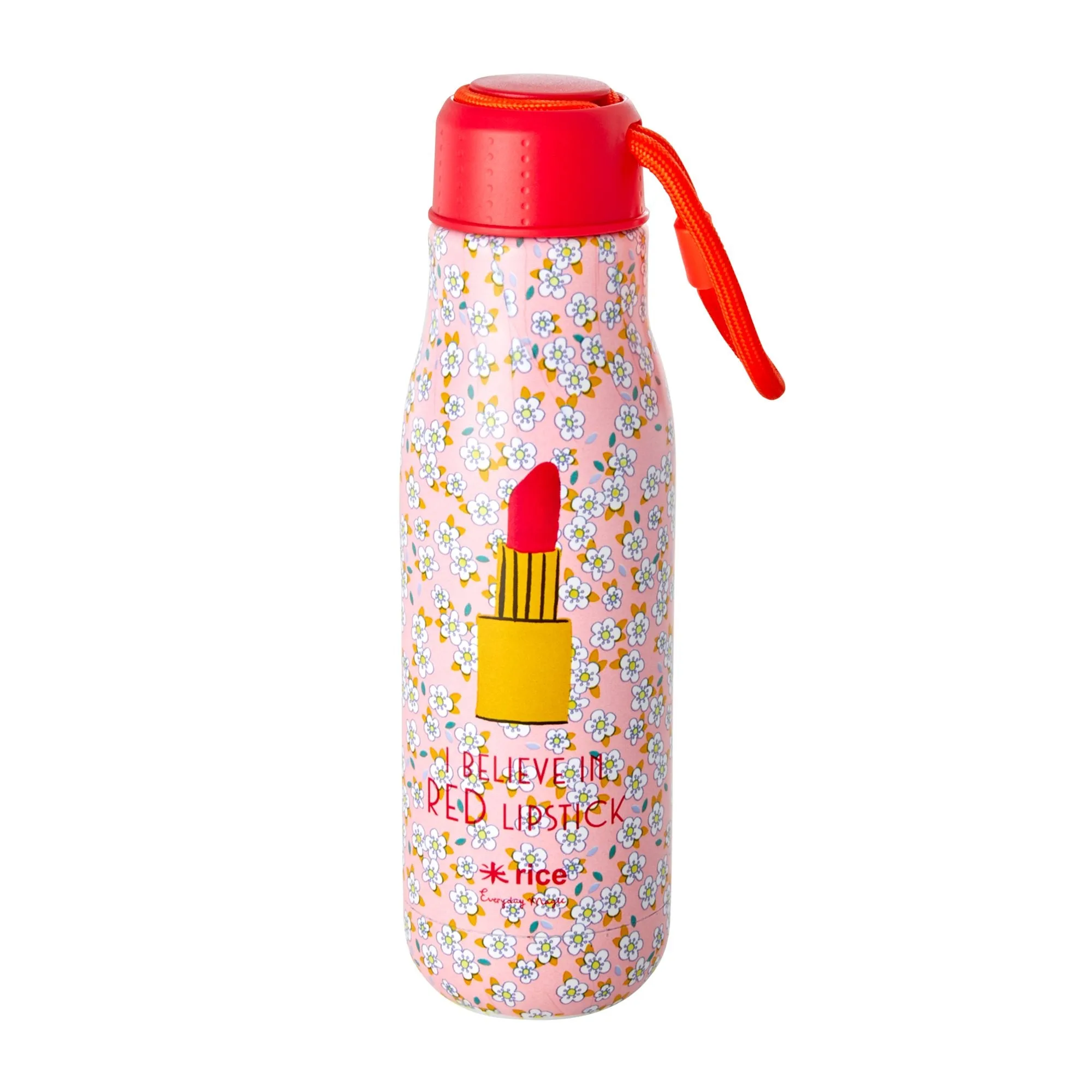 Small Flowers and Lipstick Print Stainless Steel Water Bottle