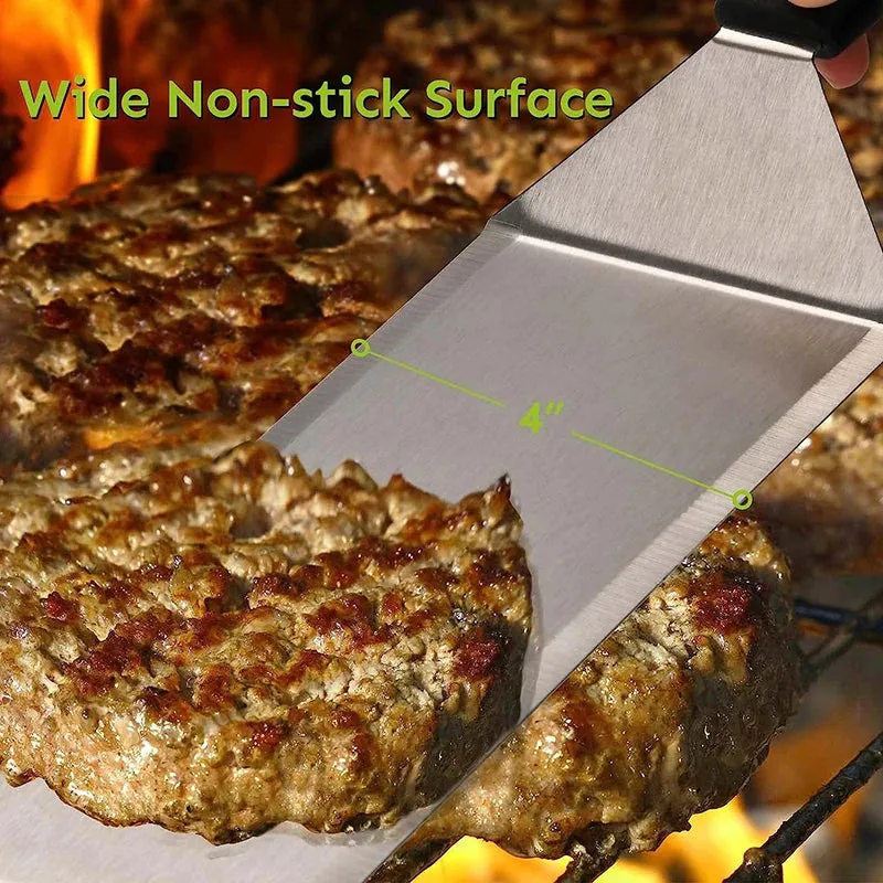 Stainless Steel Long Grill Spatula with Cutting Edges Scraper Tool