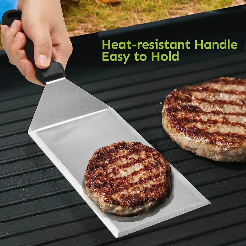 Stainless Steel Long Grill Spatula with Cutting Edges Scraper Tool