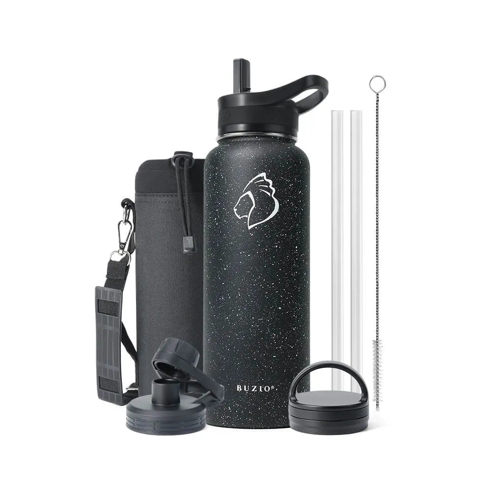 Stainless Steel Water Bottle with 3 Lids | 40oz | Starry Black