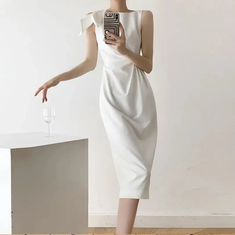 Summer Sleeveless Graceful White Female Dress