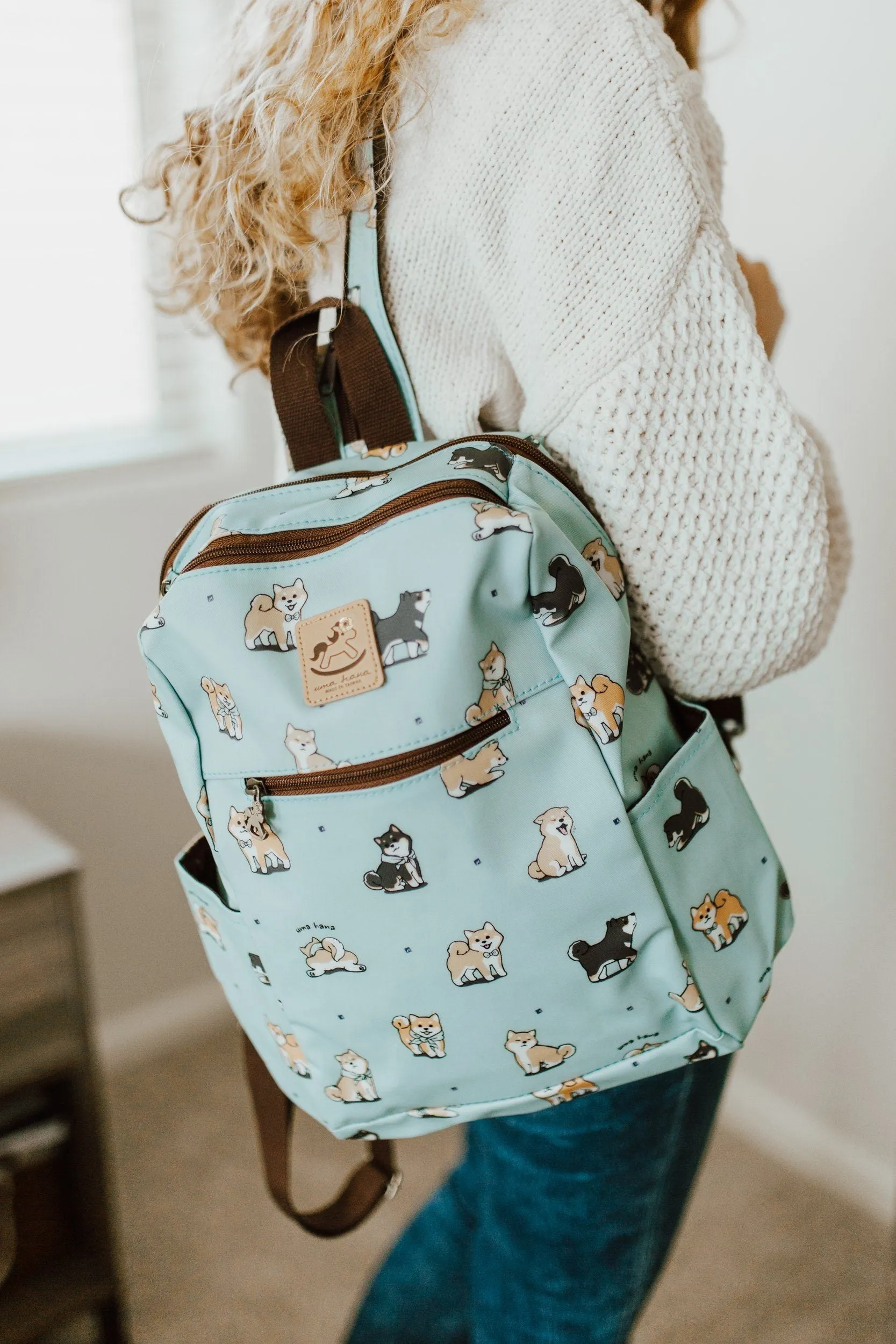 Teal Corgi Puppy Zipper Backpack