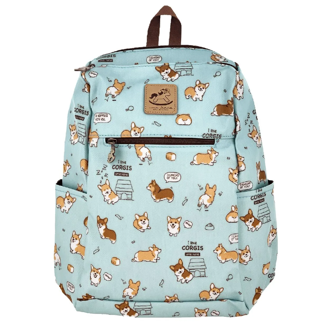 Teal Corgi Puppy Zipper Backpack