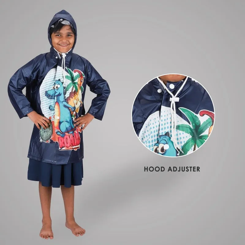 THE CLOWNFISH Kids Waterproof PVC Longcoat - Waterproof, Adjustable Hood | Plastic Pouch Included | Age 4-5 Years | Midnight Blue