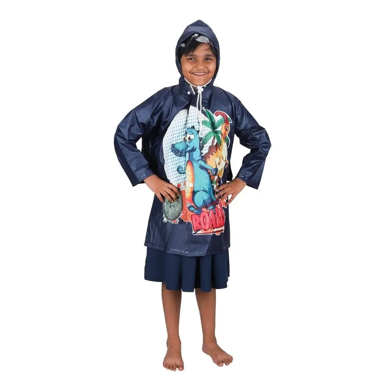 THE CLOWNFISH Kids Waterproof PVC Longcoat - Waterproof, Adjustable Hood | Plastic Pouch Included | Age 4-5 Years | Midnight Blue