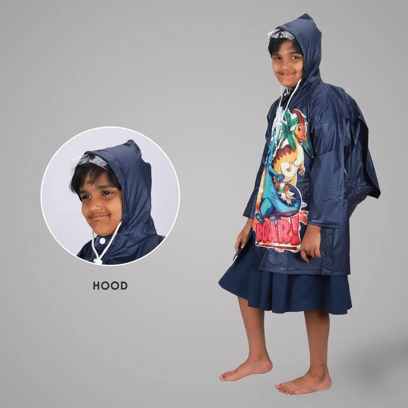 THE CLOWNFISH Kids Waterproof PVC Longcoat - Waterproof, Adjustable Hood | Plastic Pouch Included | Age 4-5 Years | Midnight Blue