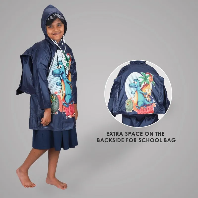 THE CLOWNFISH Kids Waterproof PVC Longcoat - Waterproof, Adjustable Hood | Plastic Pouch Included | Age 4-5 Years | Midnight Blue