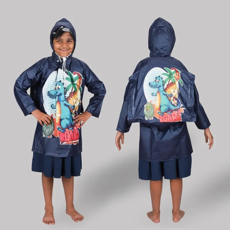 THE CLOWNFISH Kids Waterproof PVC Longcoat - Waterproof, Adjustable Hood | Plastic Pouch Included | Age 4-5 Years | Midnight Blue