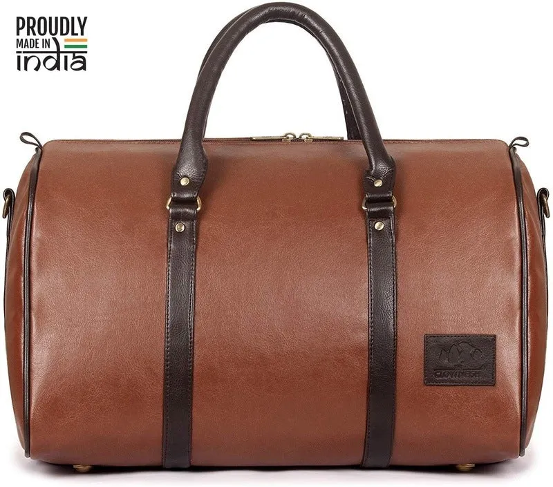 The Clownfish Meandor 38 litres Unisex Faux Leather Travel Duffle Bag Weekender Bag (Dark Brown)