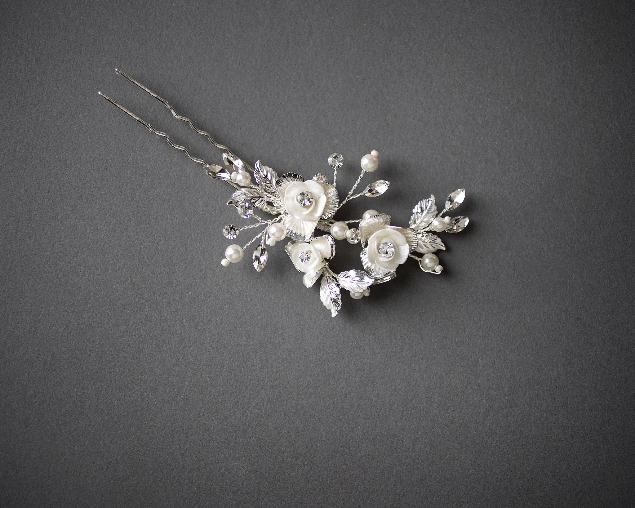 Three Porcelain Flowers Wedding Hair Pin