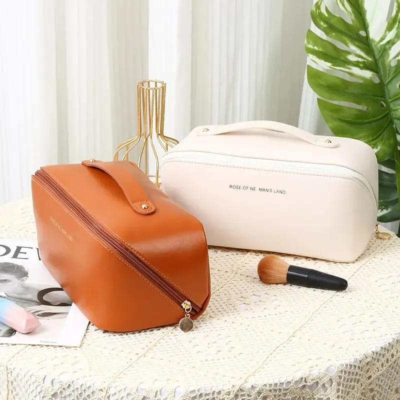 VERSATILE LEATHER COSMETIC ORGANIZER POUCH