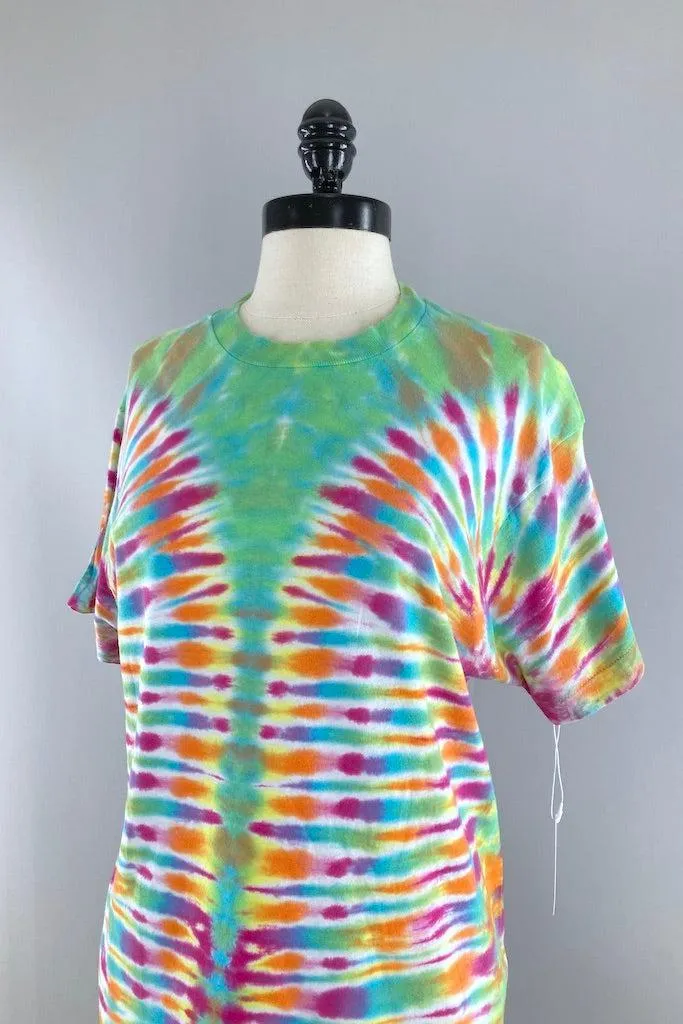 Vintage 1980s Tie Dye T-Shirt - Green Wave