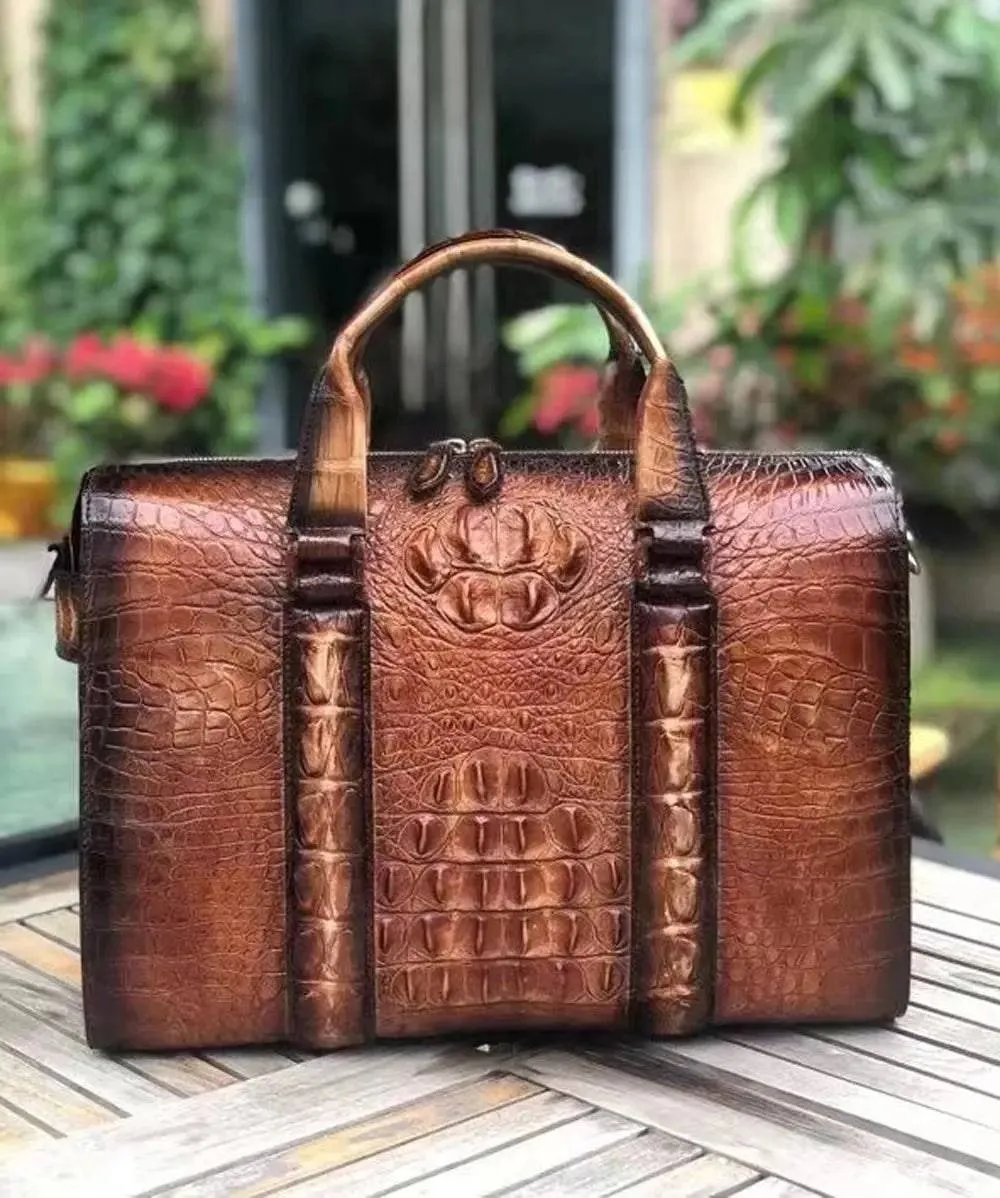 Vintage Crocodile Leather Laptop Computer Messenger Handbag