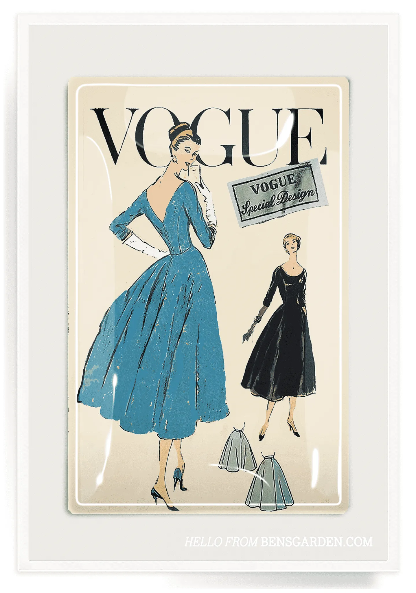 Vintage Vogue Special Dresses Blue Decoupage Glass Tray