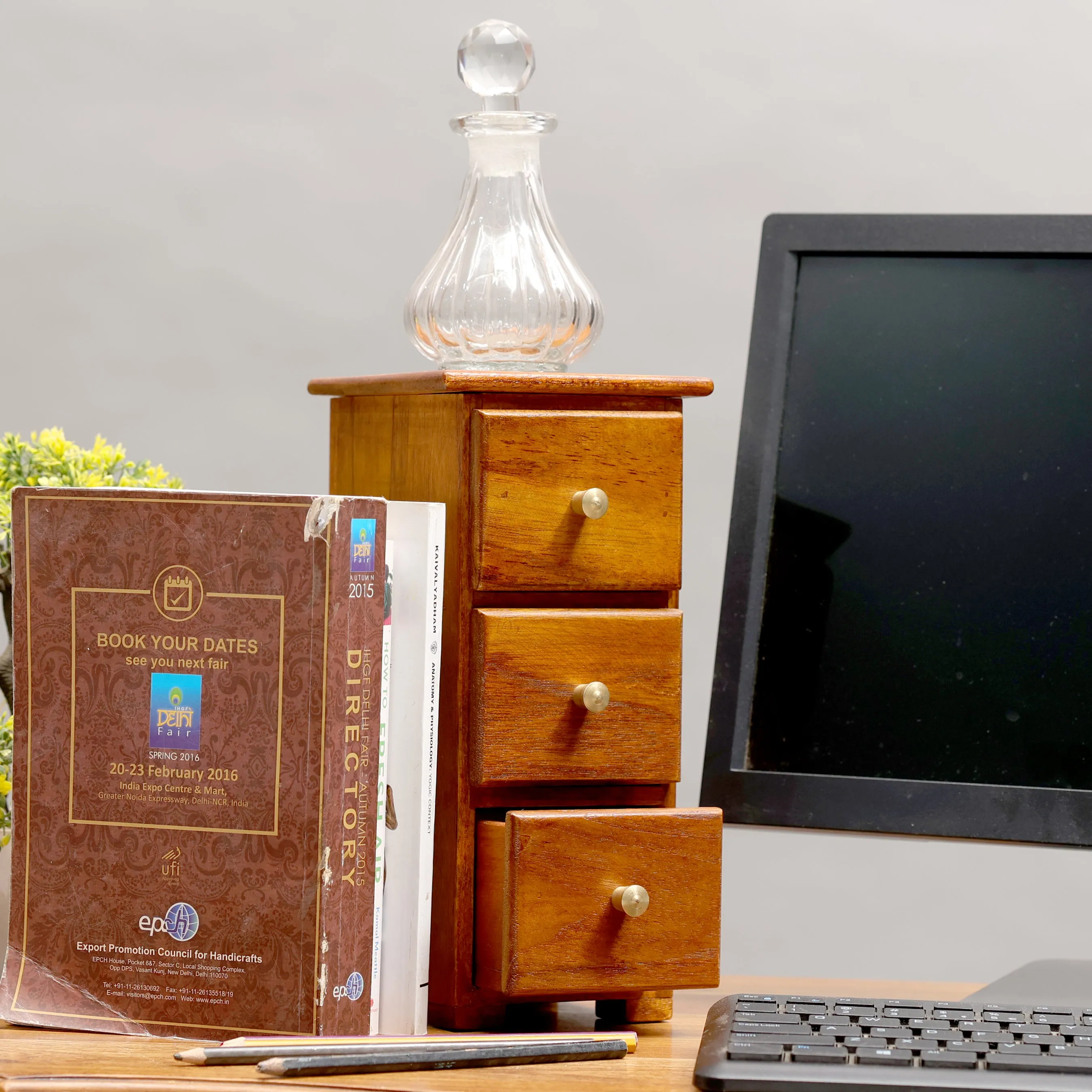 Wooden Miniature Outer Space 3 Drawer Chest Tower (The product is used as Desk organiser) (Natural Touch)