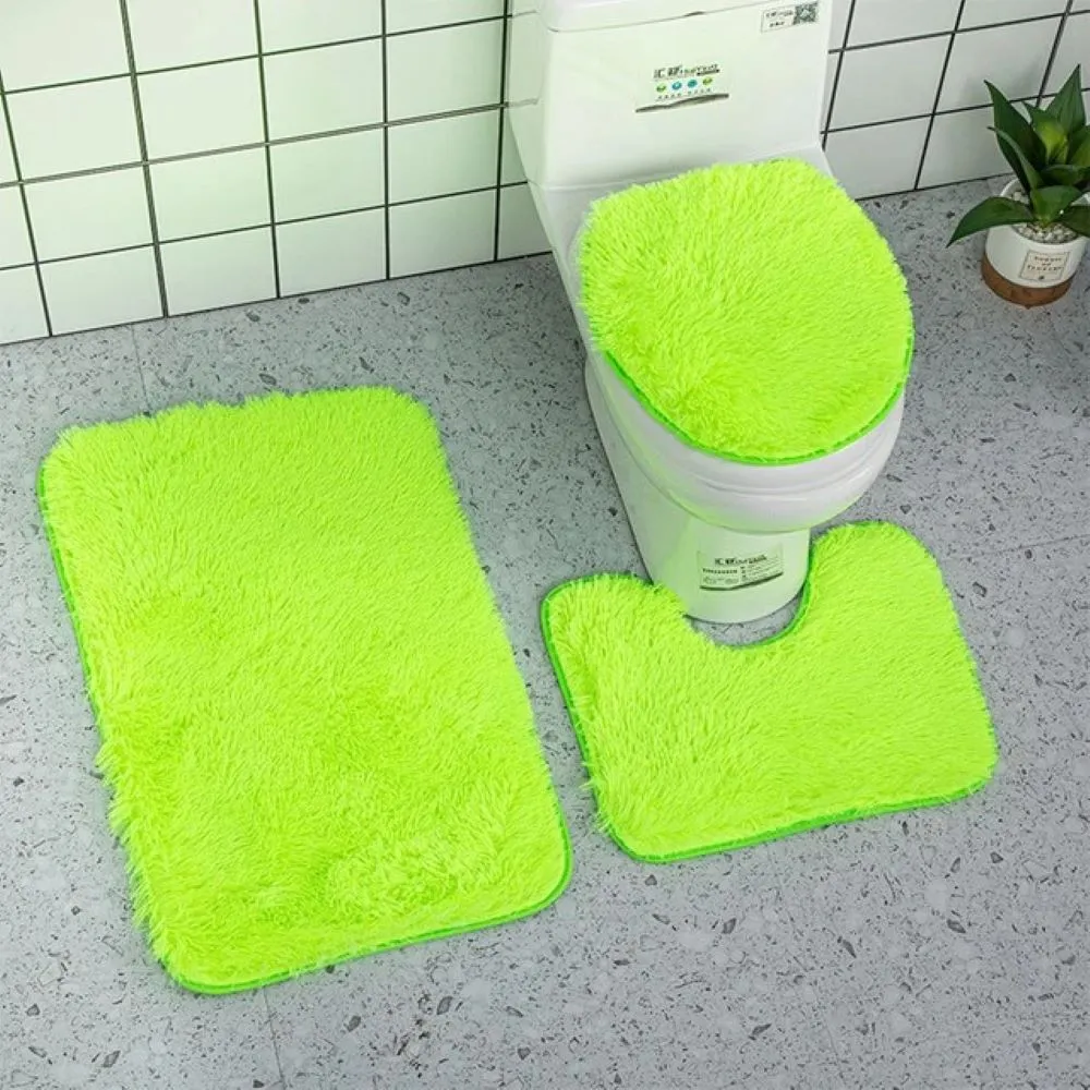 Yellow, Aqua and Yellow Three Piece Plush Rug Bathroom Set