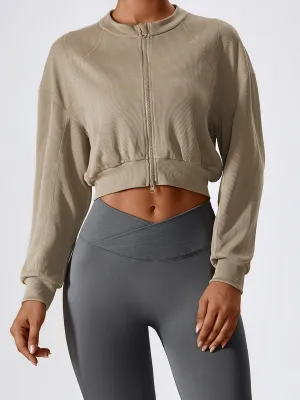 Zip Up Graceful Rib Crop Sweatshirt